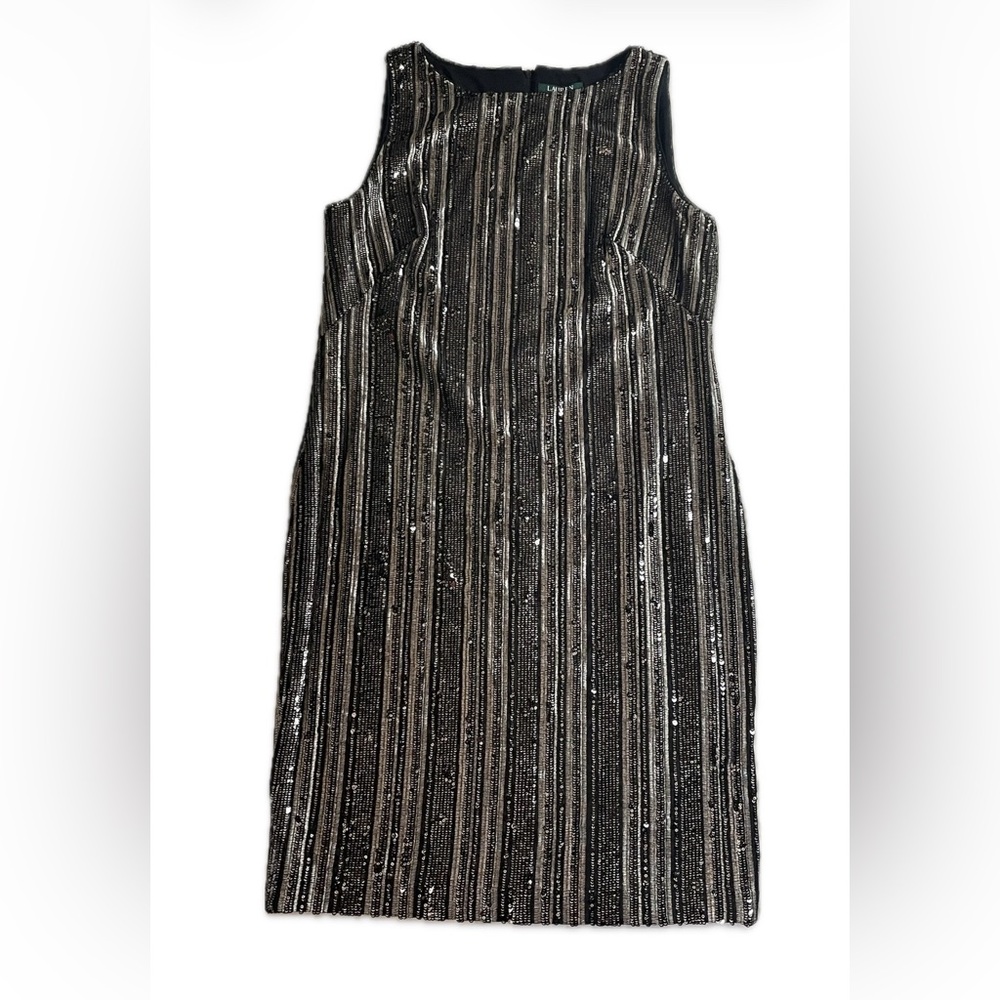 Lauren Ralph Lauren Black silver Sequins Striped sleeveless dress